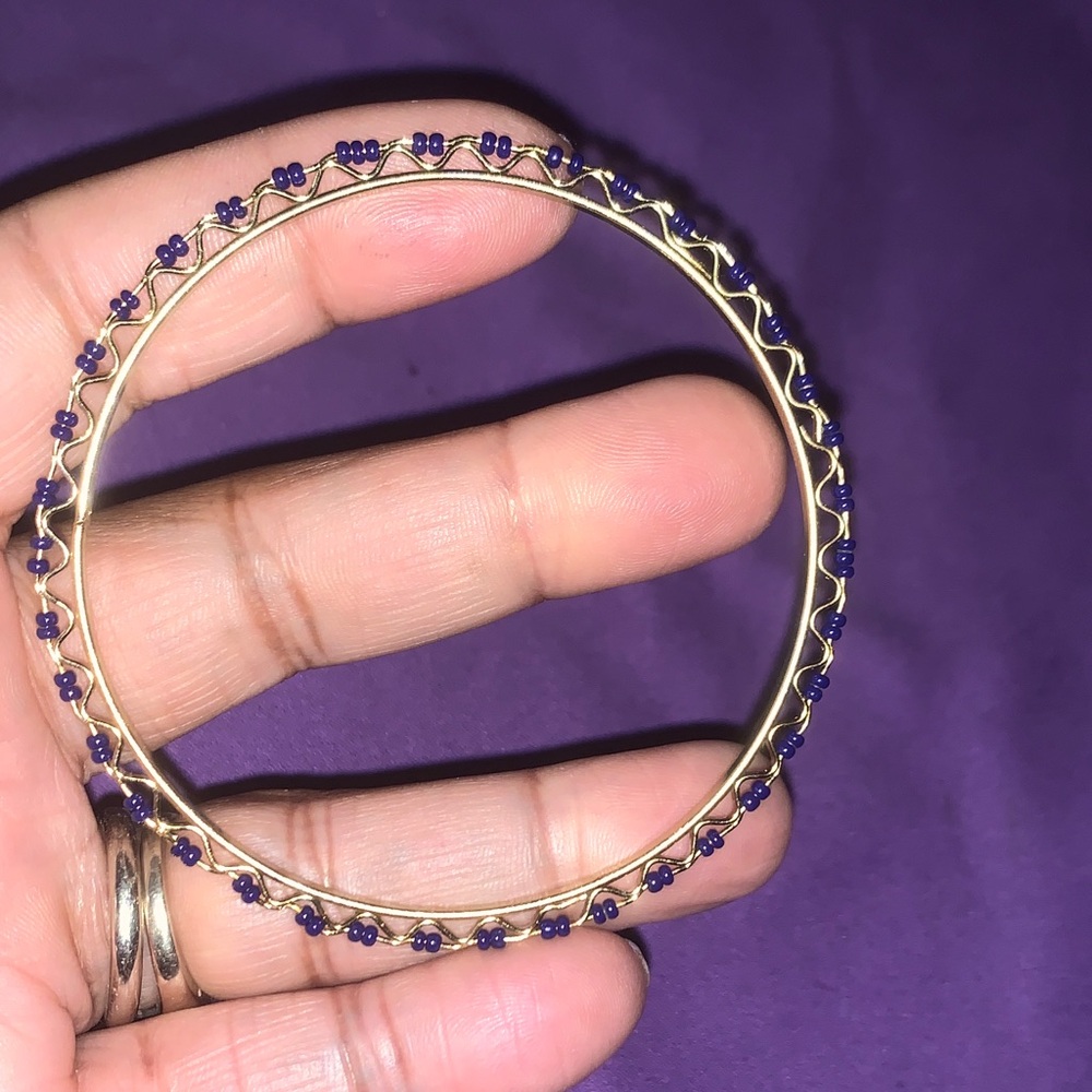 Elegant Gold and Blue Beaded Bangle